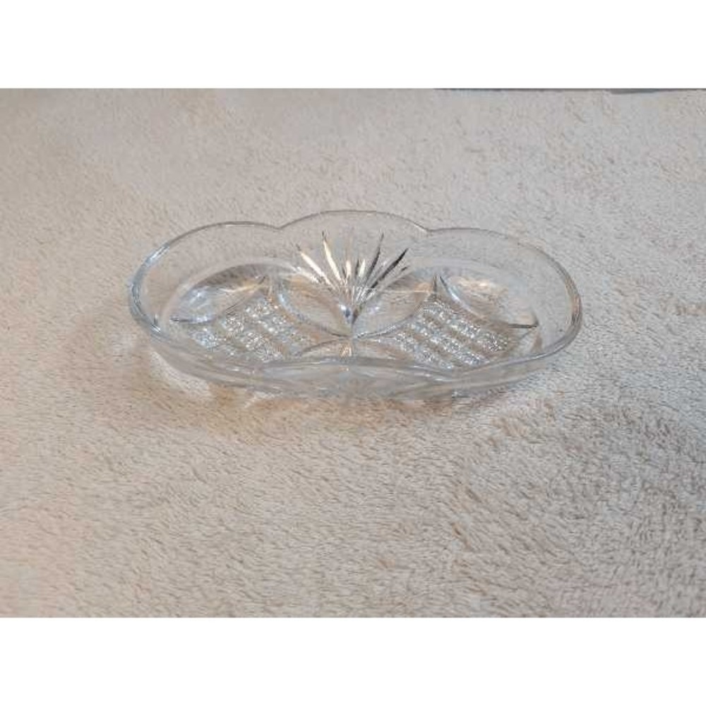 Vintage Pressed Glass Relish Dish Starburst Pattern Oval Serving Dish